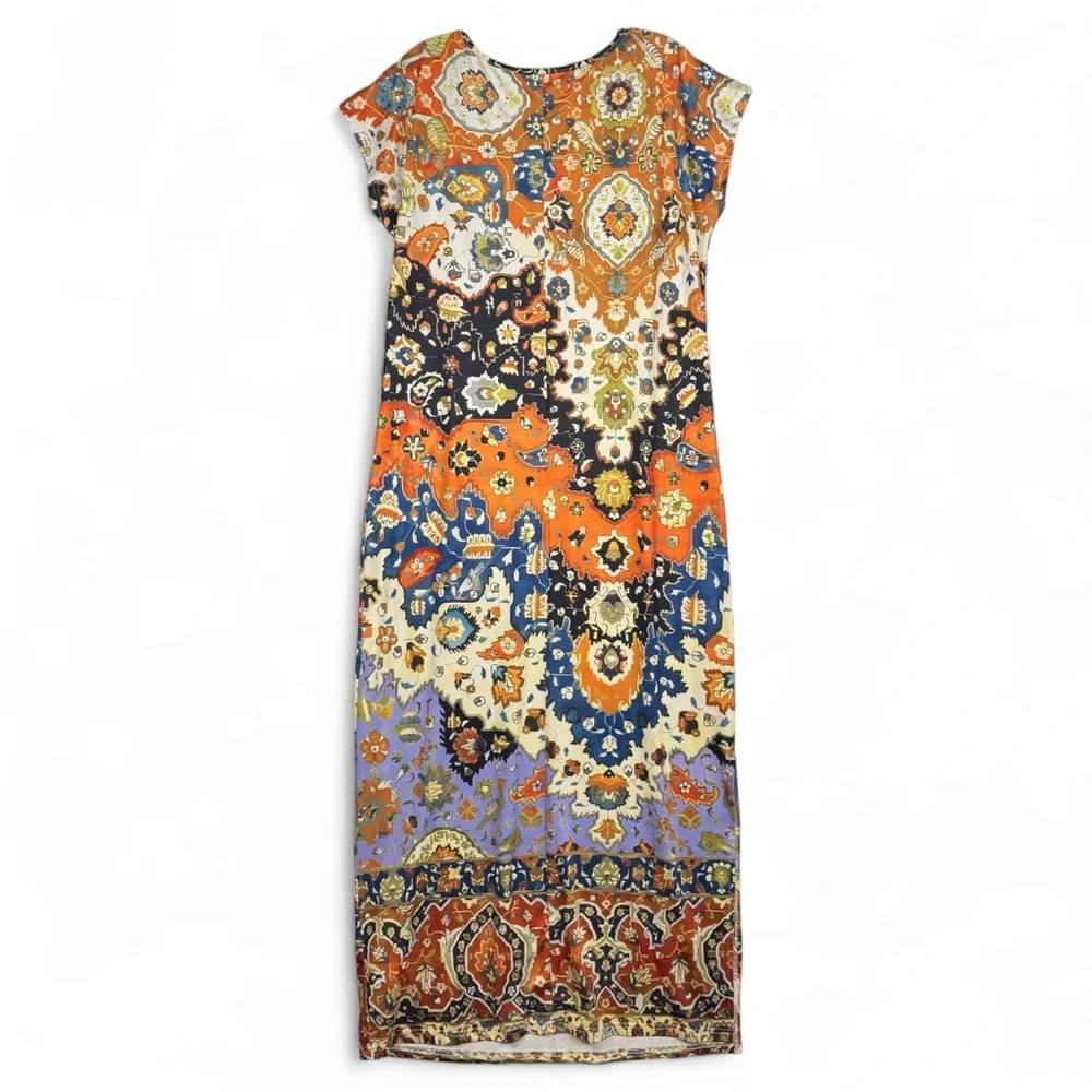 Shein Vacation Style‎ Side Slit Maxi Dress Womens Large Short Cap Sleeves